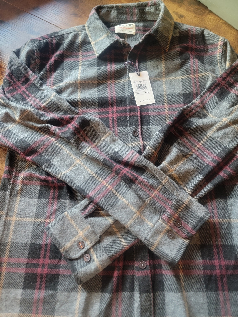 J.CREW Wool Blend Plaid Button-Up Shirt Jacket - Gray & Burgundy